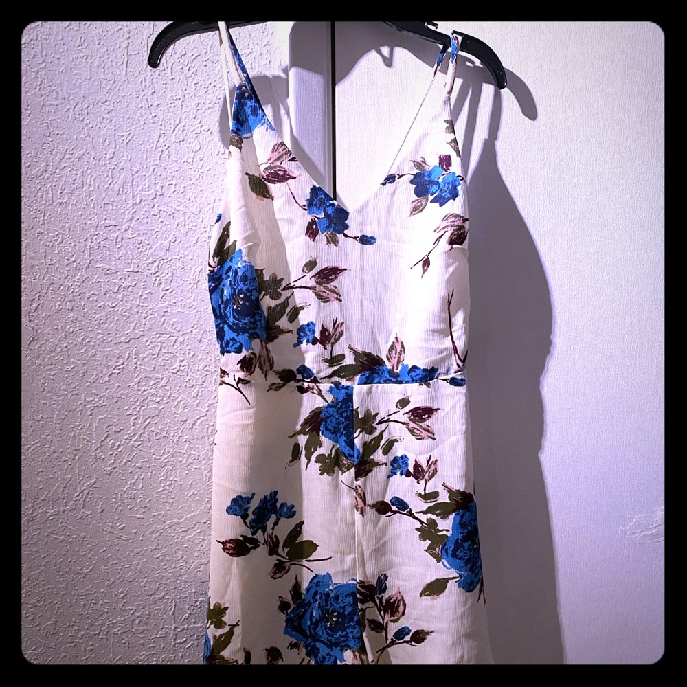 Lush floral white cross back romper NWT